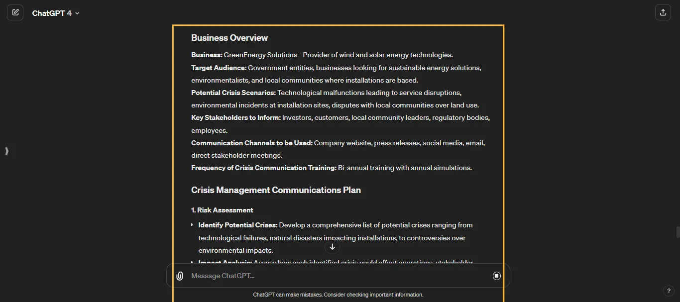Crisis Management Communications ChatGPT Prompt