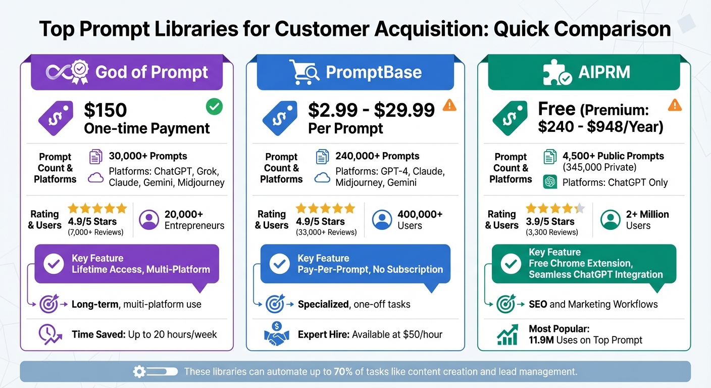 Comparison of Top 3 AI Prompt Libraries for Customer Acquisition