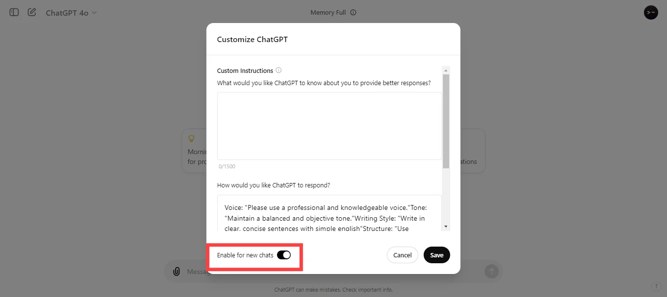 Enable Custom Instructions