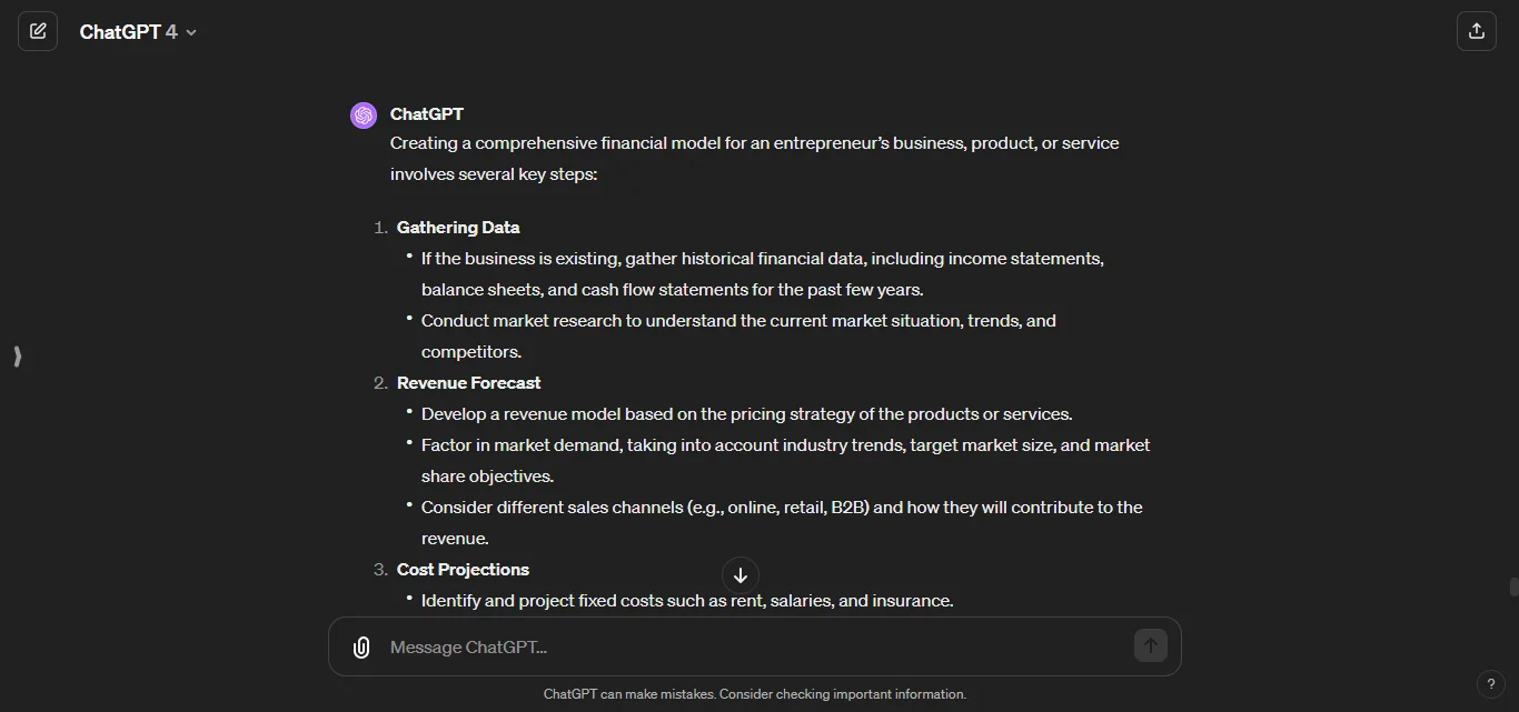 Financial modelling for entrepreneurs chatgpt prompt