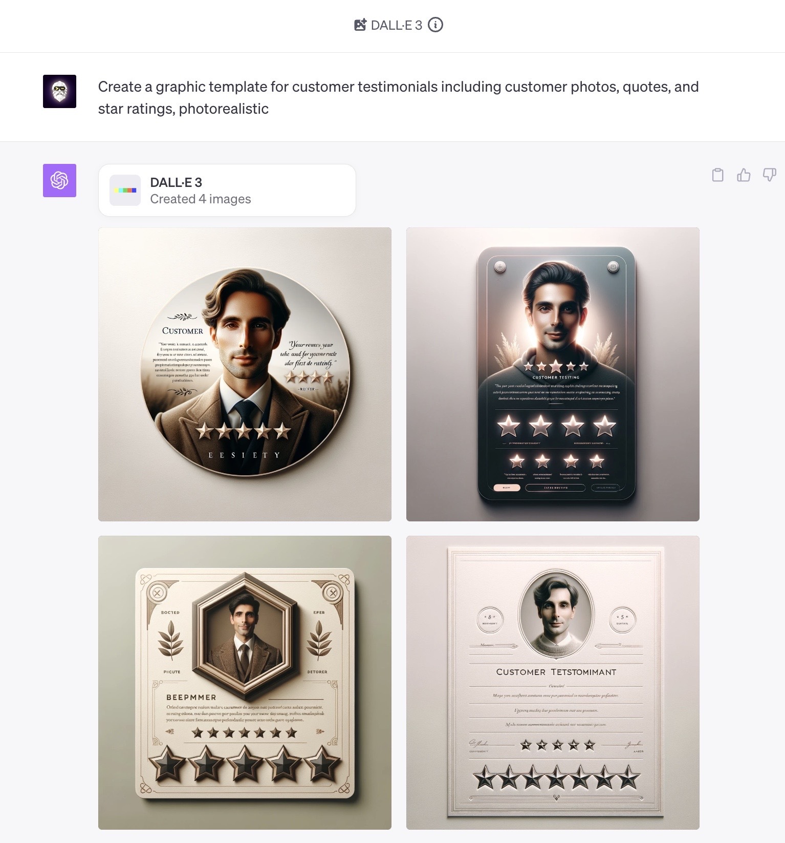 Graphic template for customer testimonials created by DALL-E 3