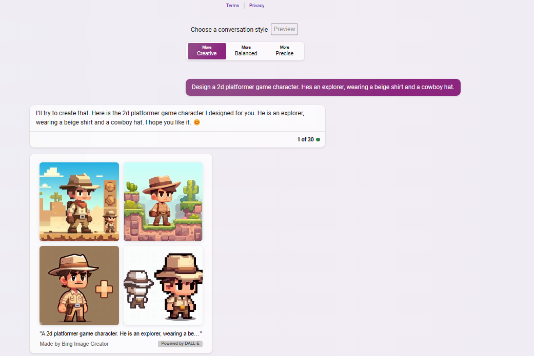 DALL-E 3 Designed a 2D Game Character for me.