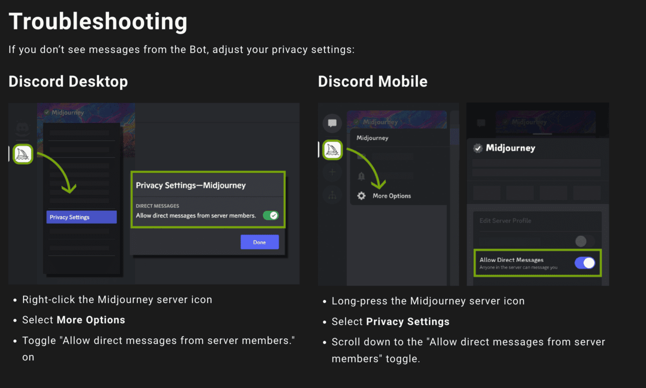 Privacy Settings from Discord - Midjourney Bot