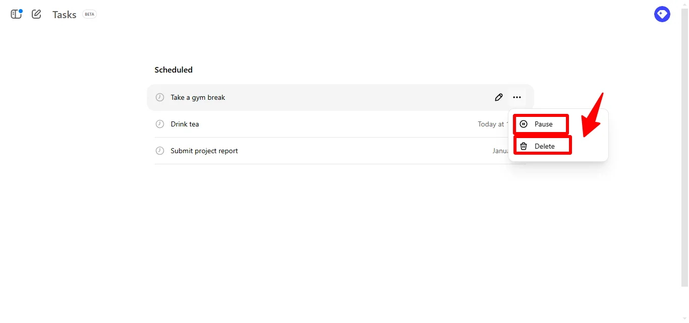 Pause or Delete Tasks