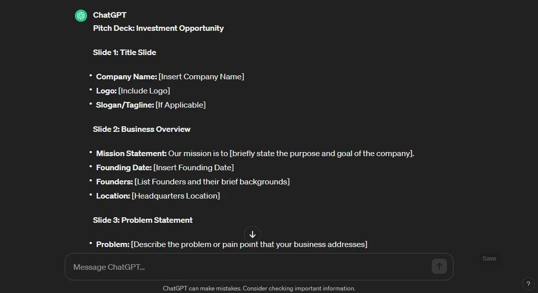 Investor pitch preparation for entrepreneurs chatgpt prompt