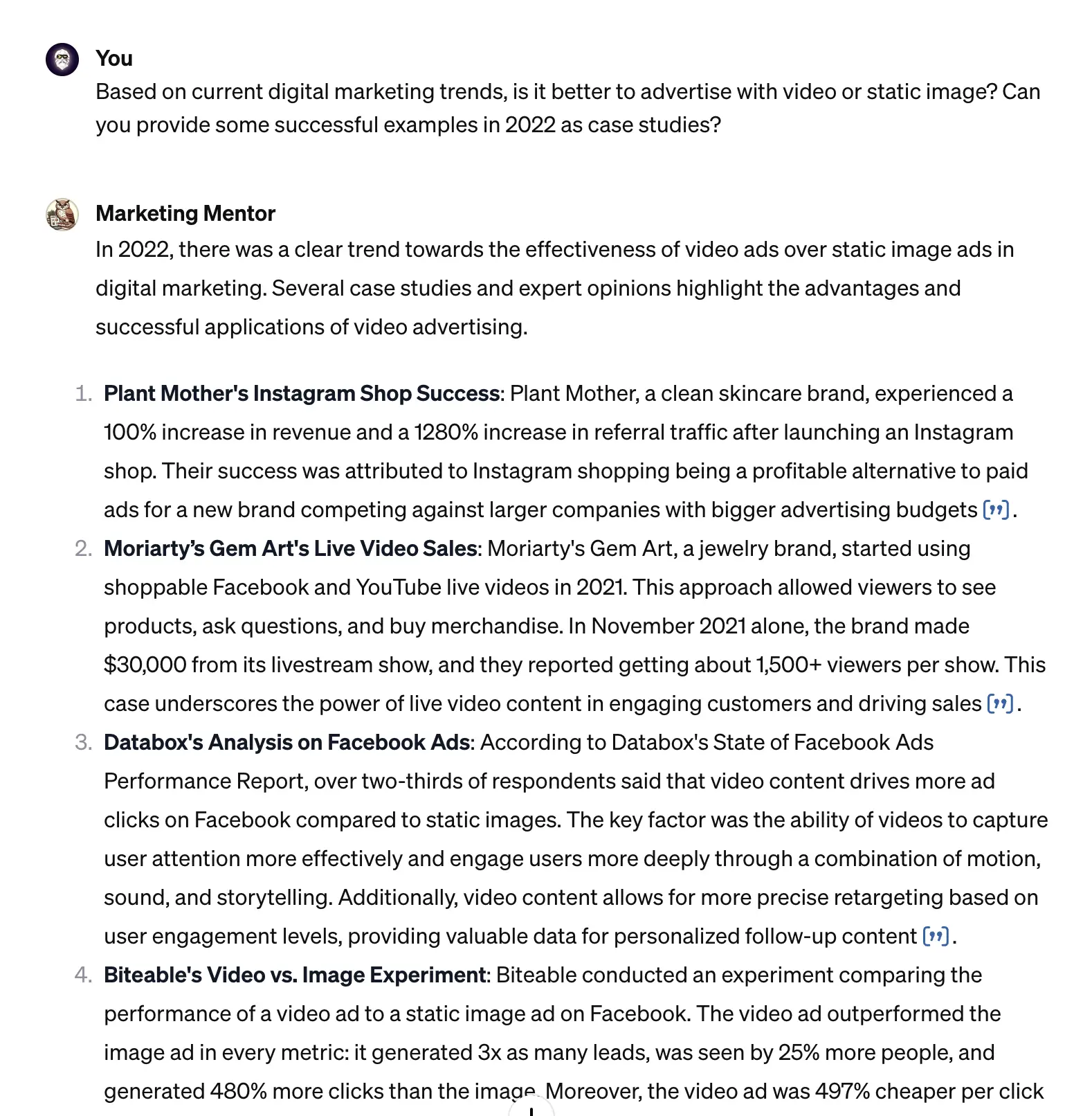 Testing the Marketing Mentor Custom GPT