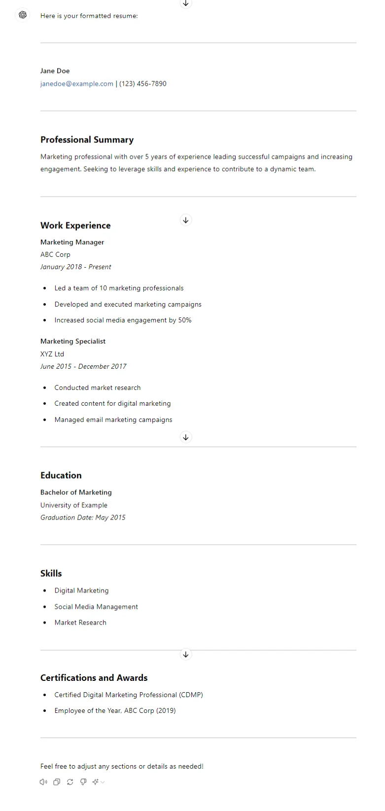 Reviewing and Editing the Generated Resume