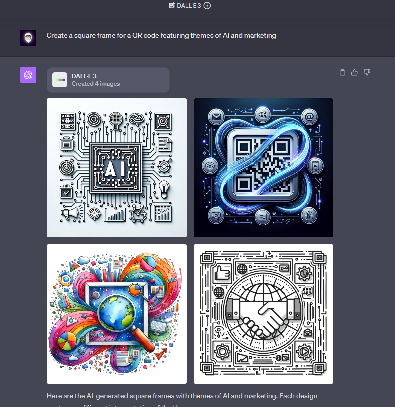 Unique QR Code Design generated by DALL-E 3