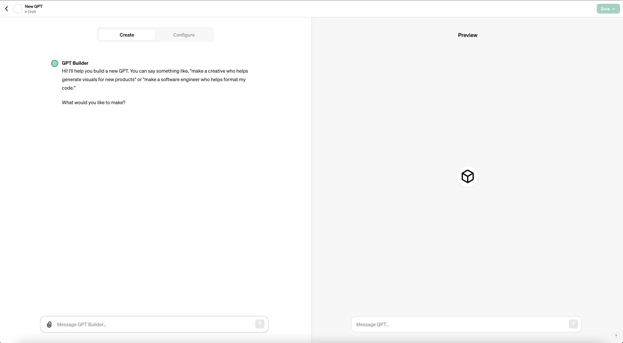 GPT Builder Window by OpenAI
