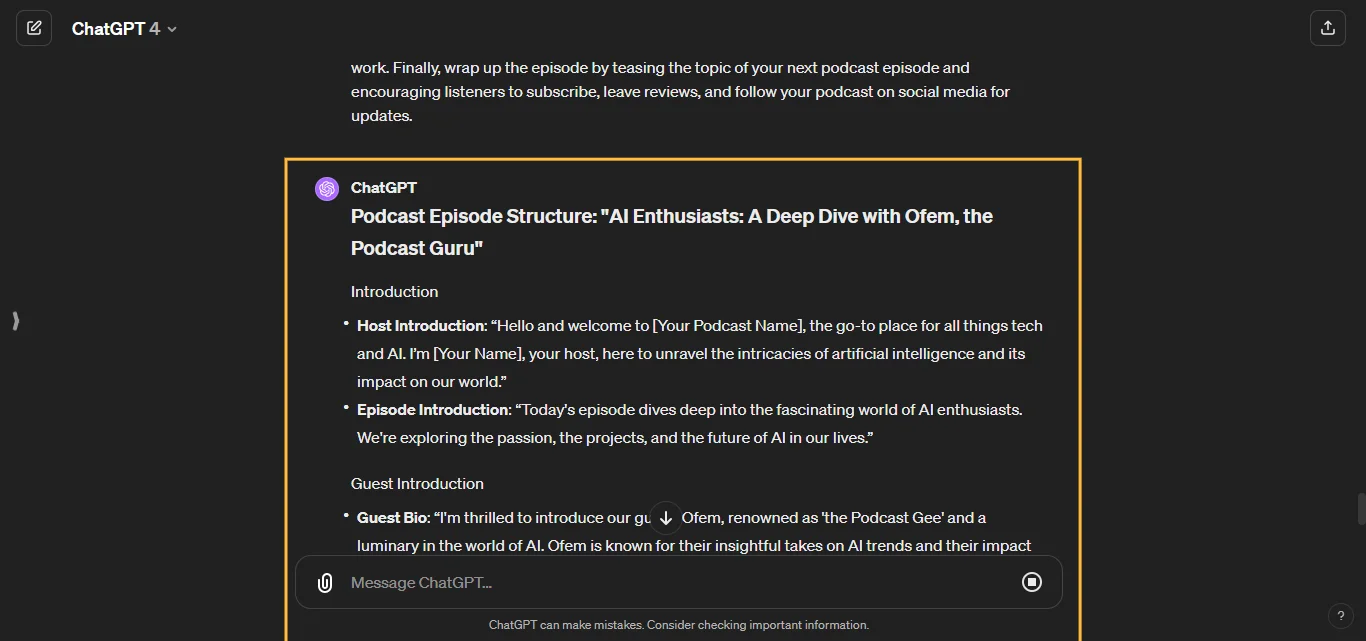 Outline a Podcast Episode Chatgpt AI Prompt