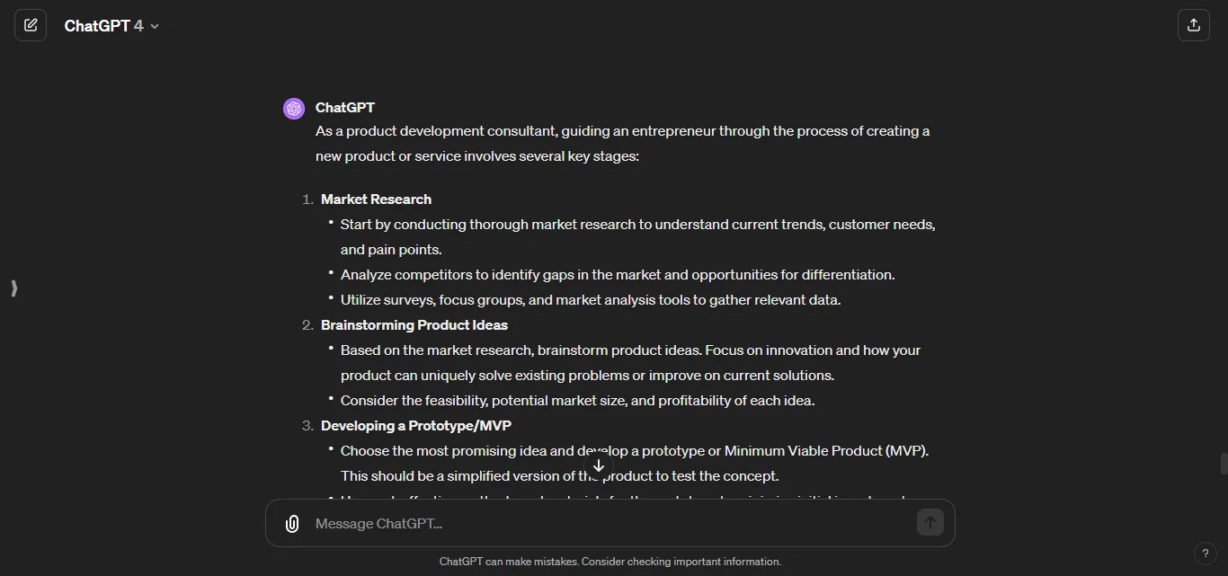 Product development for entrepreneurs chatgpt prompt