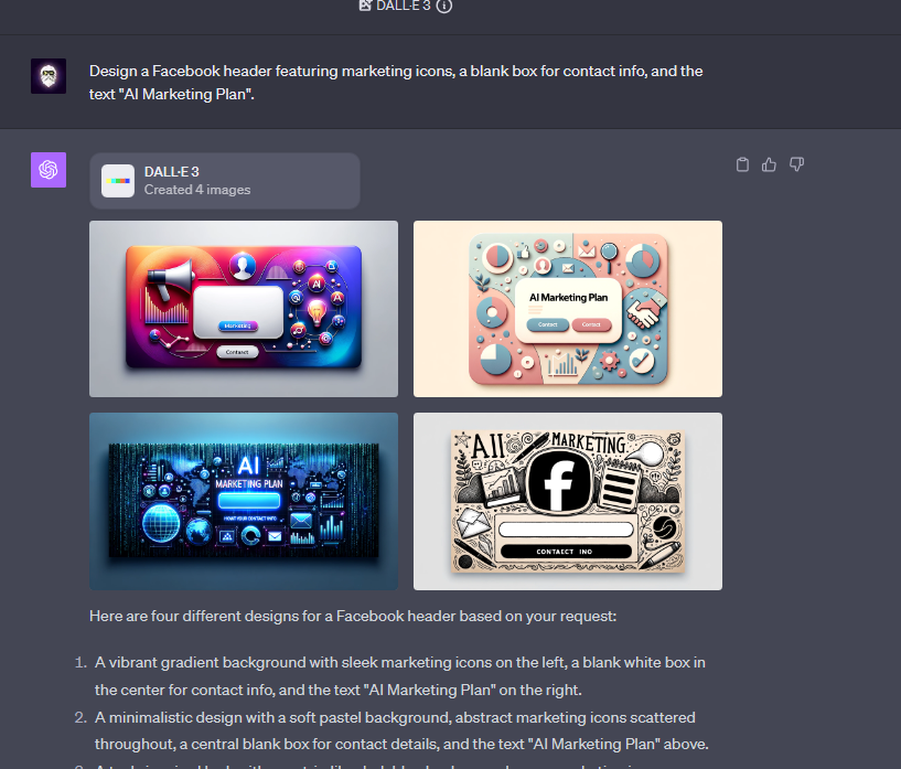 Facebook header featuring marketing icons created by ChatGPT