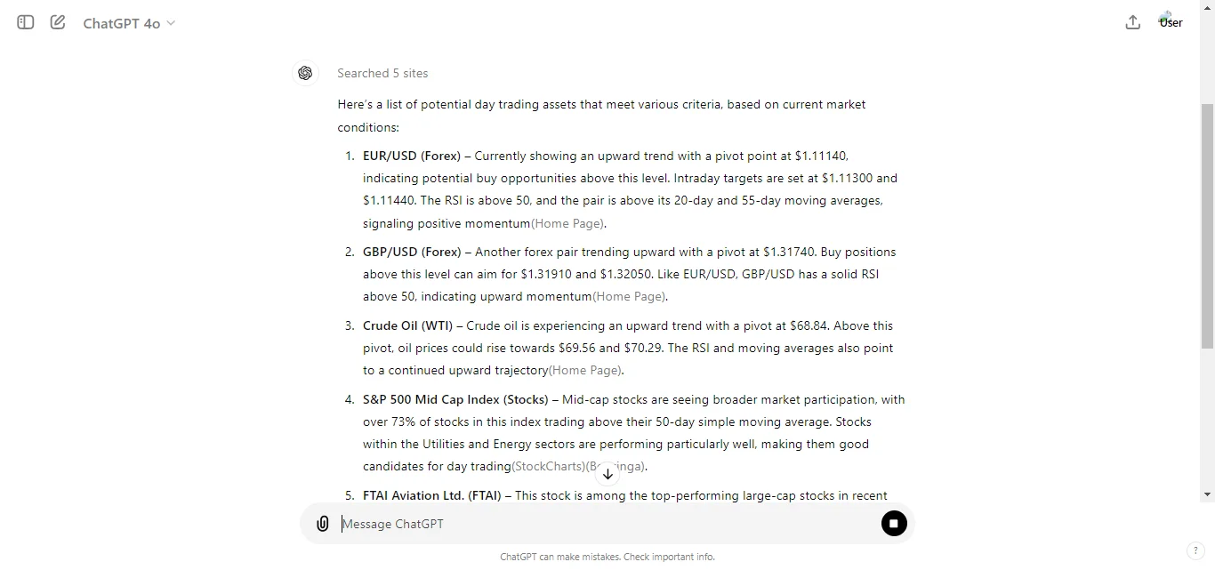 Market Analysis ChatGPT response