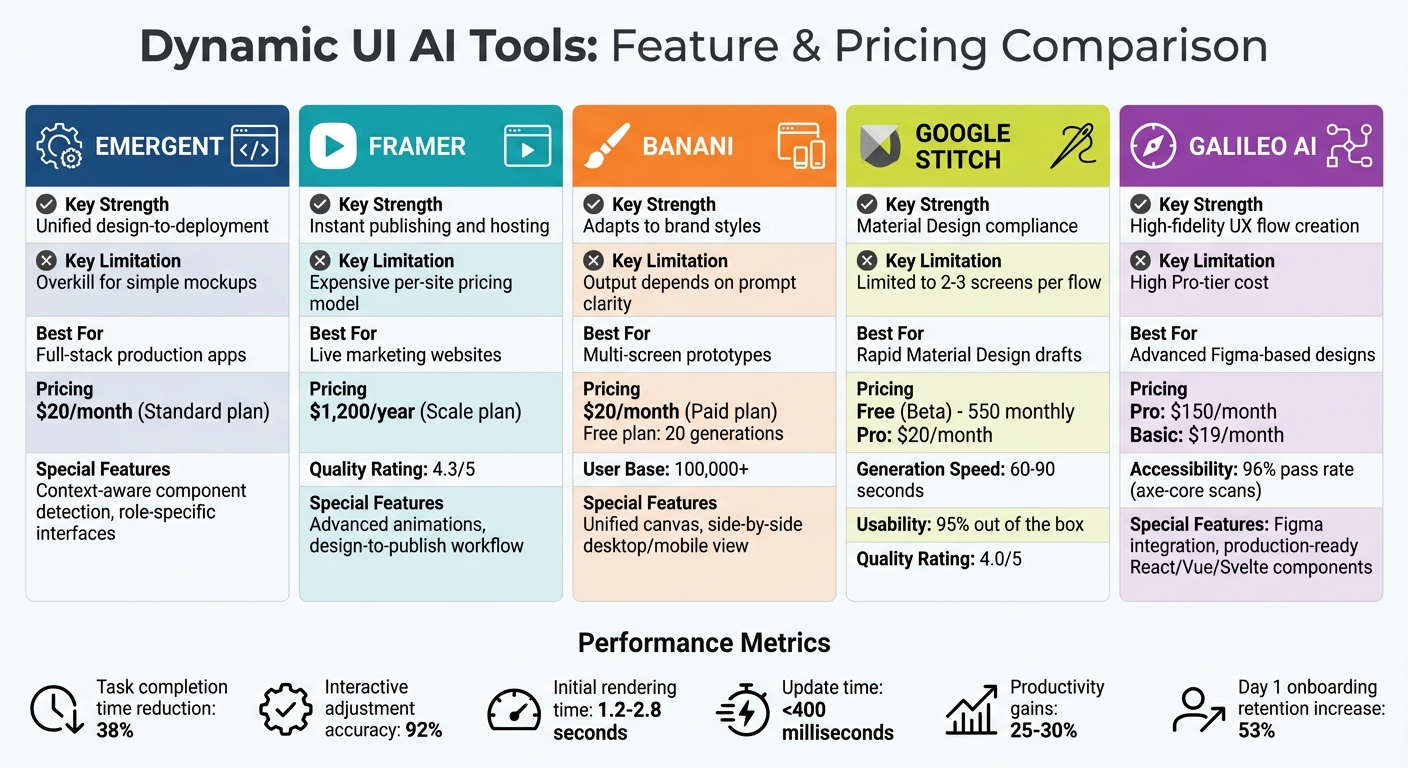Dynamic UI AI Tools Comparison: Features, Pricing, and Best Use Cases
