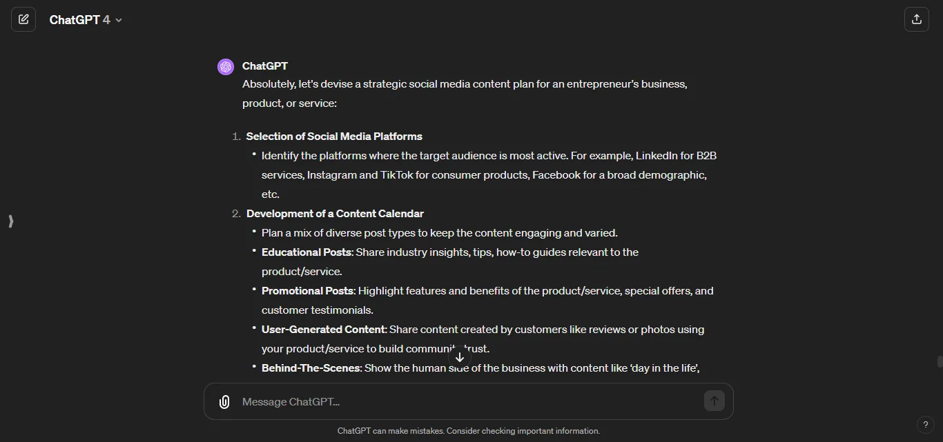 Social media for entrepreneurs chatgpt prompt