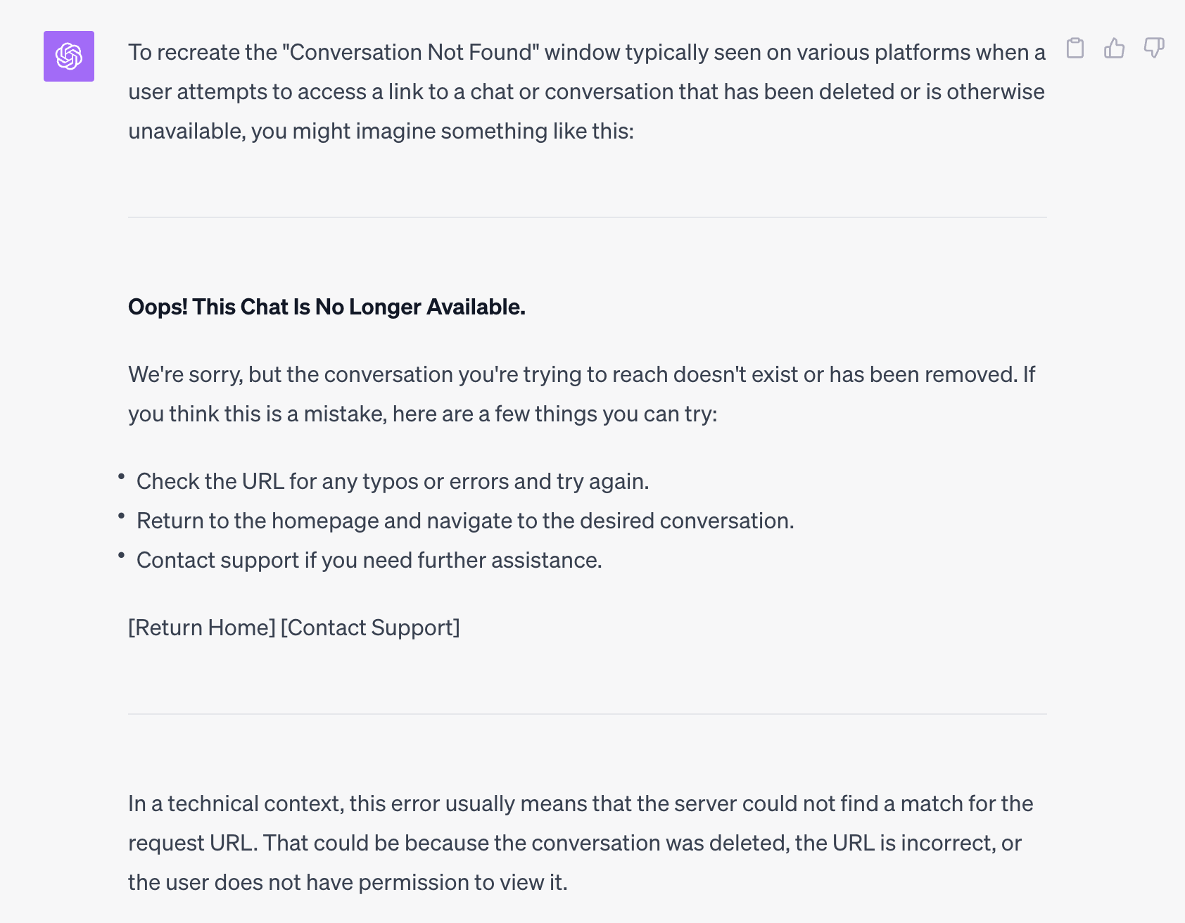 ChatGPT recommendations to solve Conversation Not Found Error.