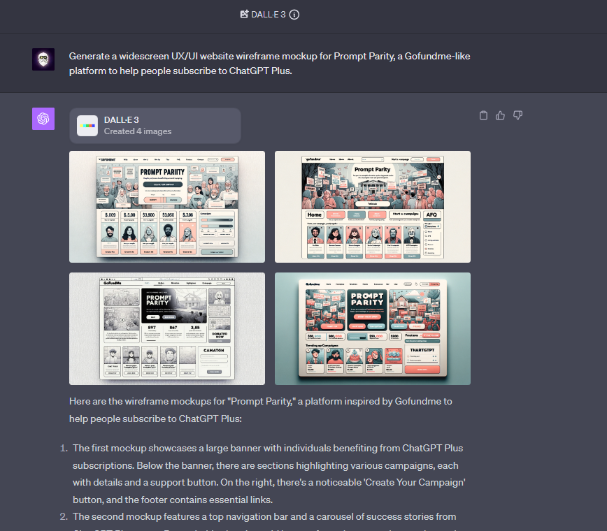DALL-E 3 generated mockups for Prompt Parity platform