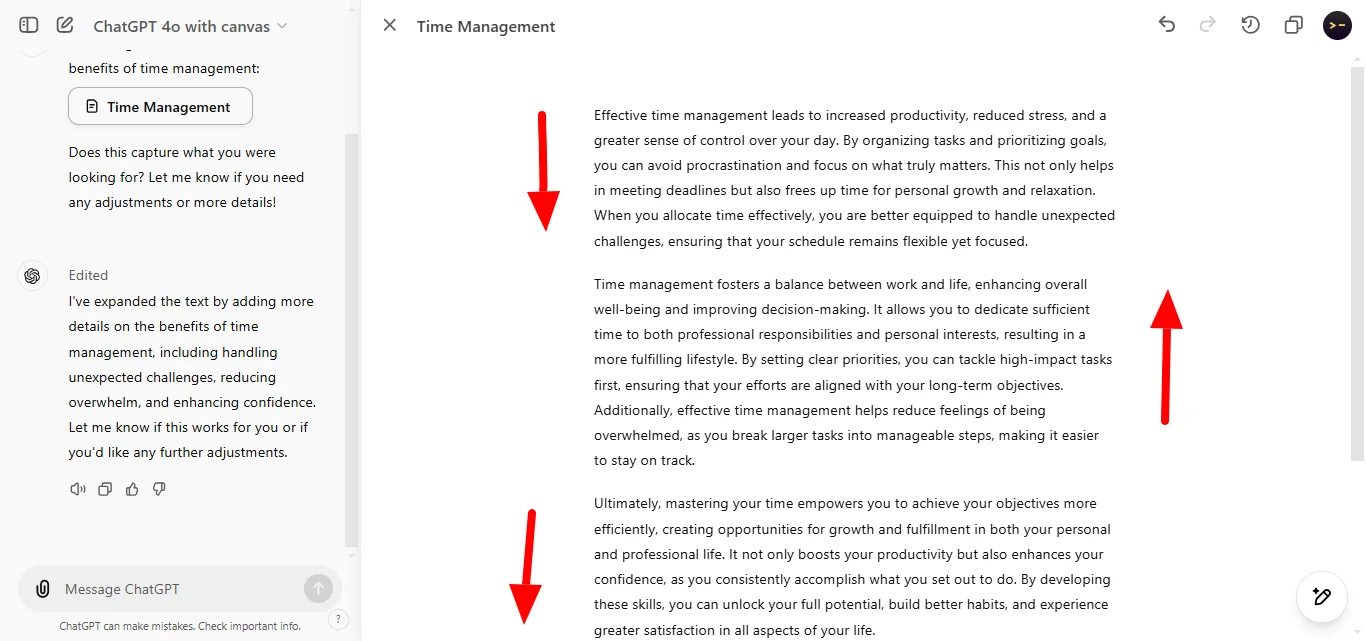 Adjust Length for Natural Flow Using ChatGPT Canvas edited response