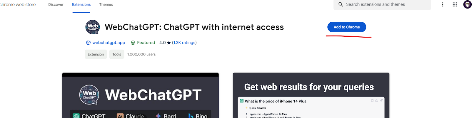 Connect ChatGPT to the internet by using WebChatGPT Free Chrome Extension.