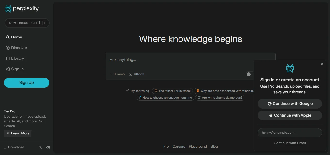 Web view of Perplexity AI Extension