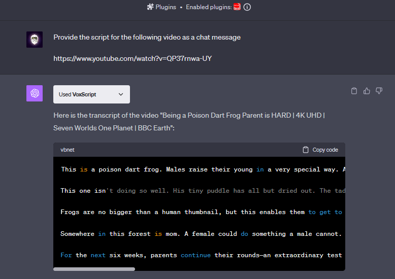 Using VoxScript you can easily generated YouTube video captions with ChatGPT