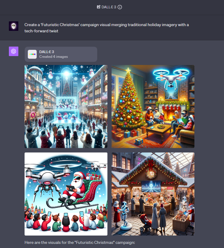 Futuristic Christmas images generated by DALL-E 3