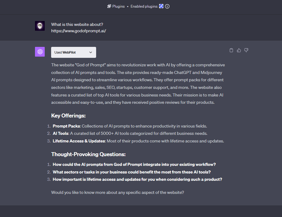 Using WebPilot to analyze a URL is one of the most useful features in ChatGPT