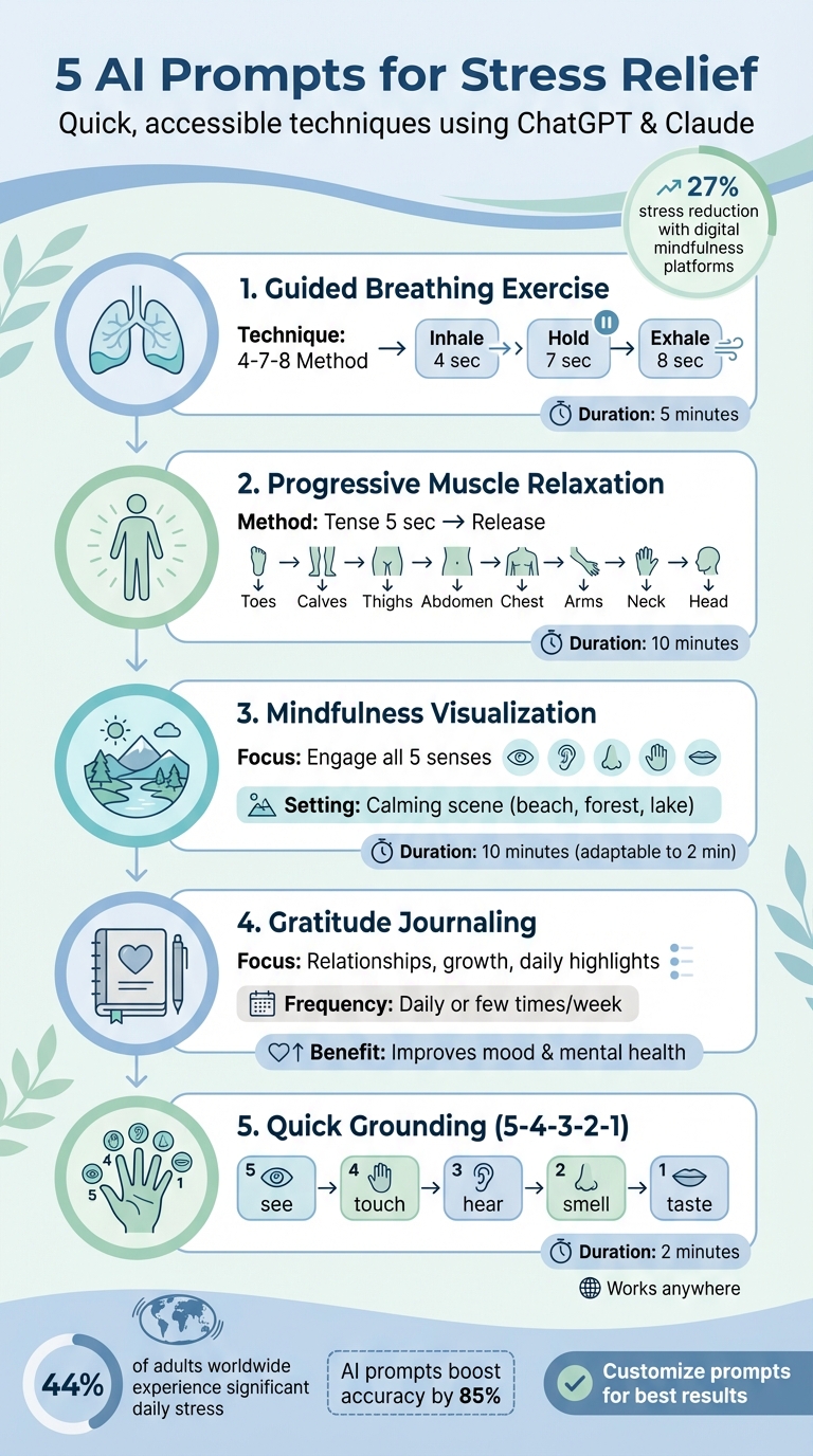 5 AI Prompts for Stress Relief: Quick Reference Guide