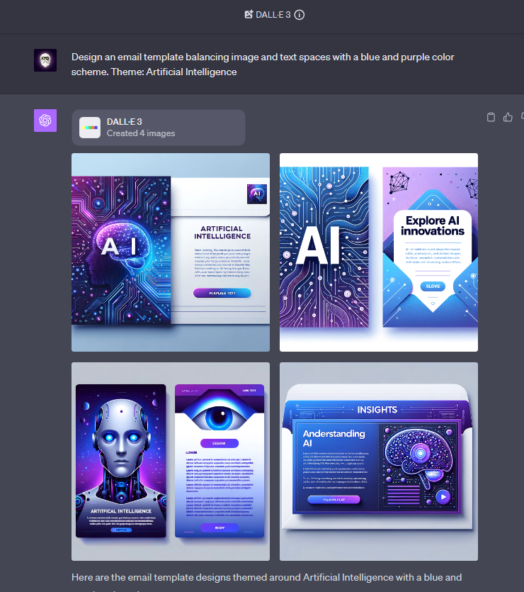 Email templates designed by DALL-E 3