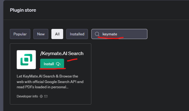 Connect ChatGPT to the internet by using ''Keymate'' plugin