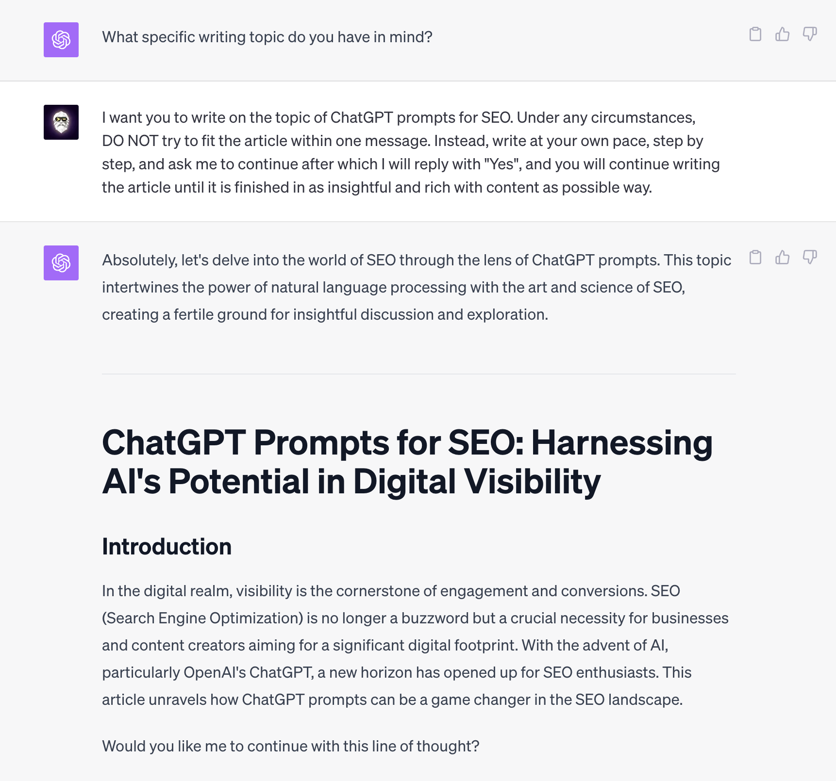 Automated SEO-friendly blog writing with ChatGPT using the SEO Content Master Prompt