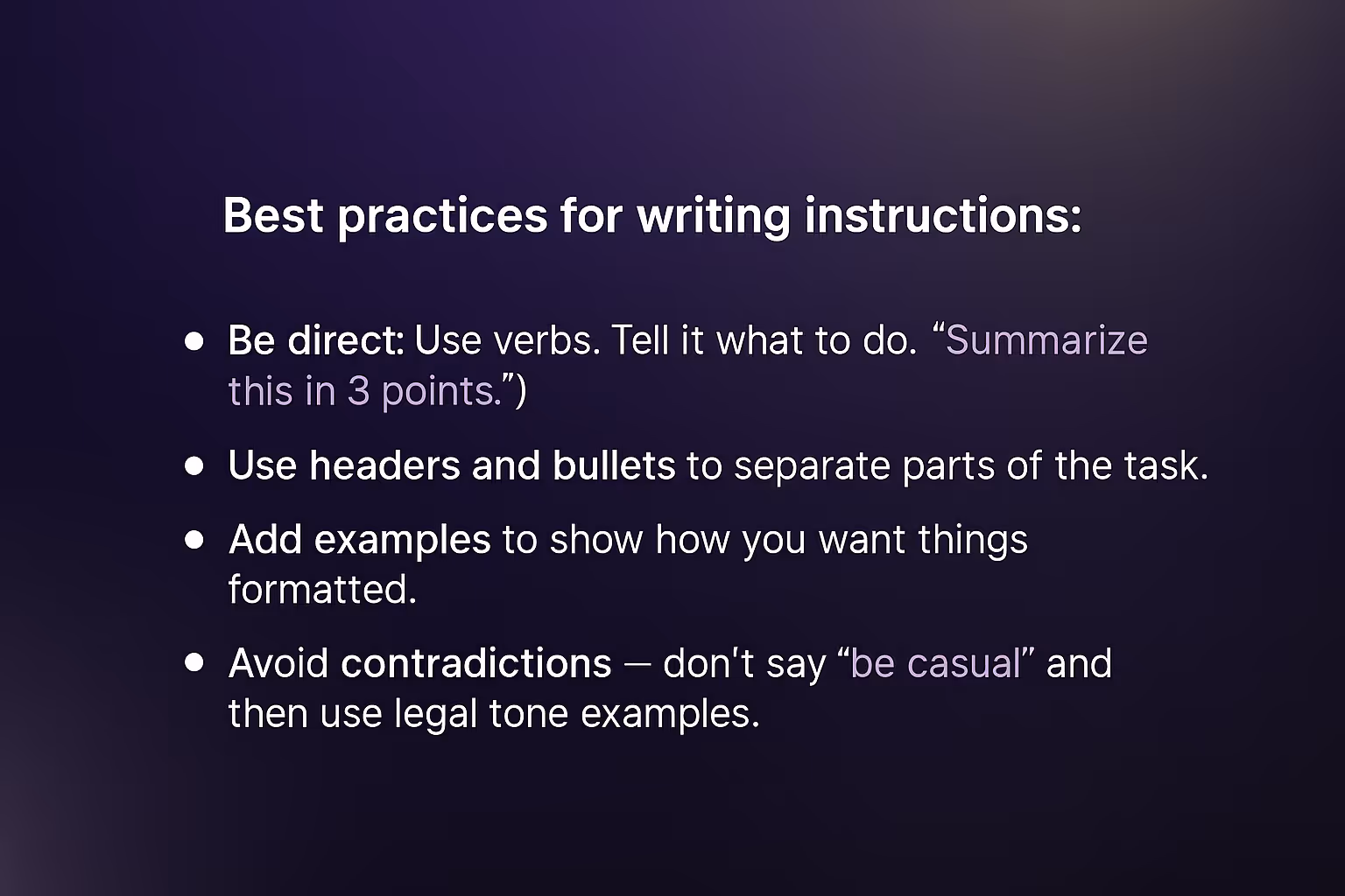 Best practices for writing instructions: