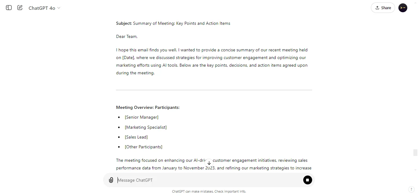 To Draft An Email With a Meeting Summary
