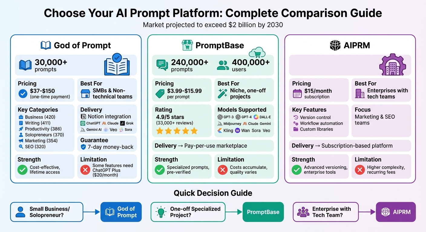Professional Prompt Platform Comparison: God of Prompt vs PromptBase vs AIPRM