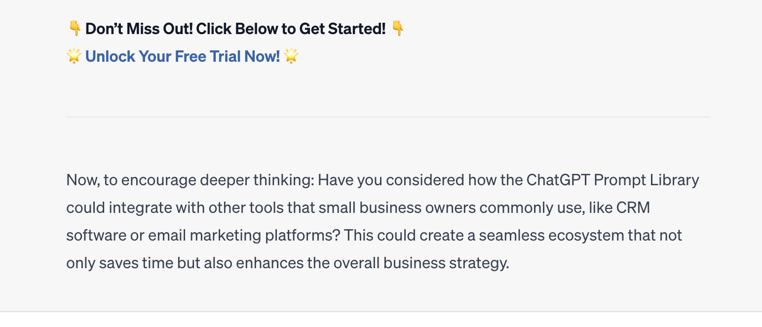 ChatGPT added follow-up questions after running my prompt for a Facebook Ad Copy for ChatGPT Prompt Library that I offer to small business owners.