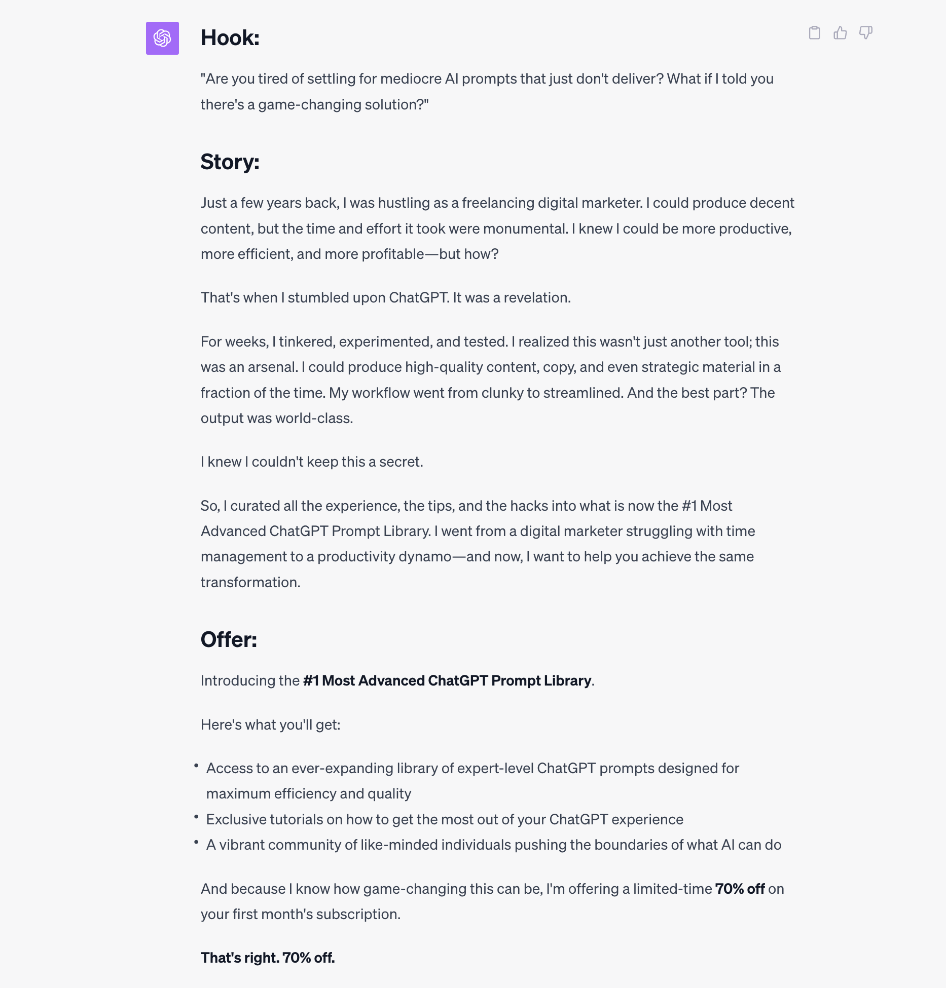 Sales Page Copy written by ChatGPT