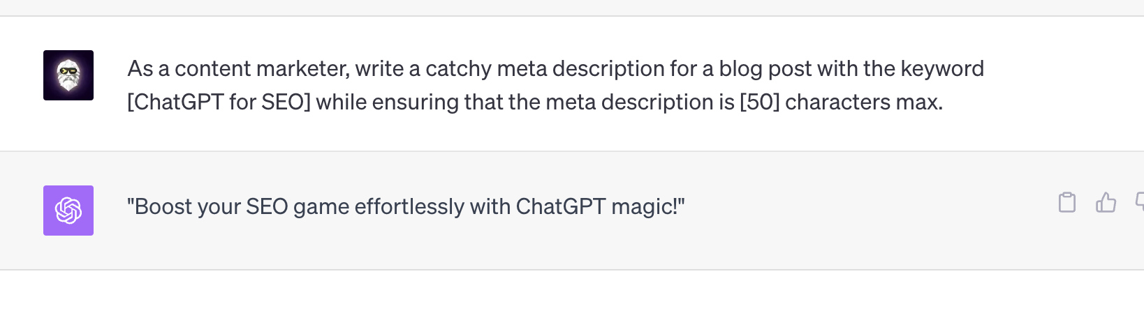ChatGPT generated a meta description for [ChatGPT for SEO] keyword.