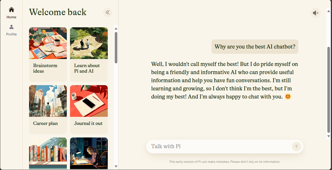 Asking PI why he is the best AI Chatbot.