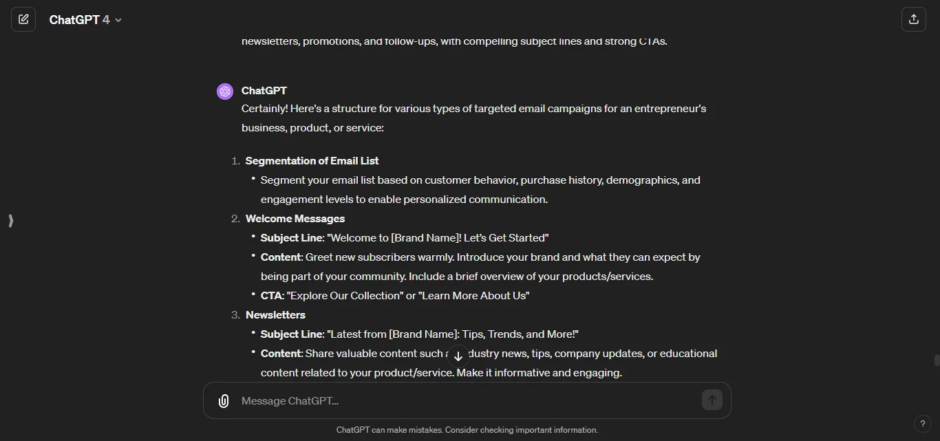Email Campaigns for entrepreneurs chatgpt prompt