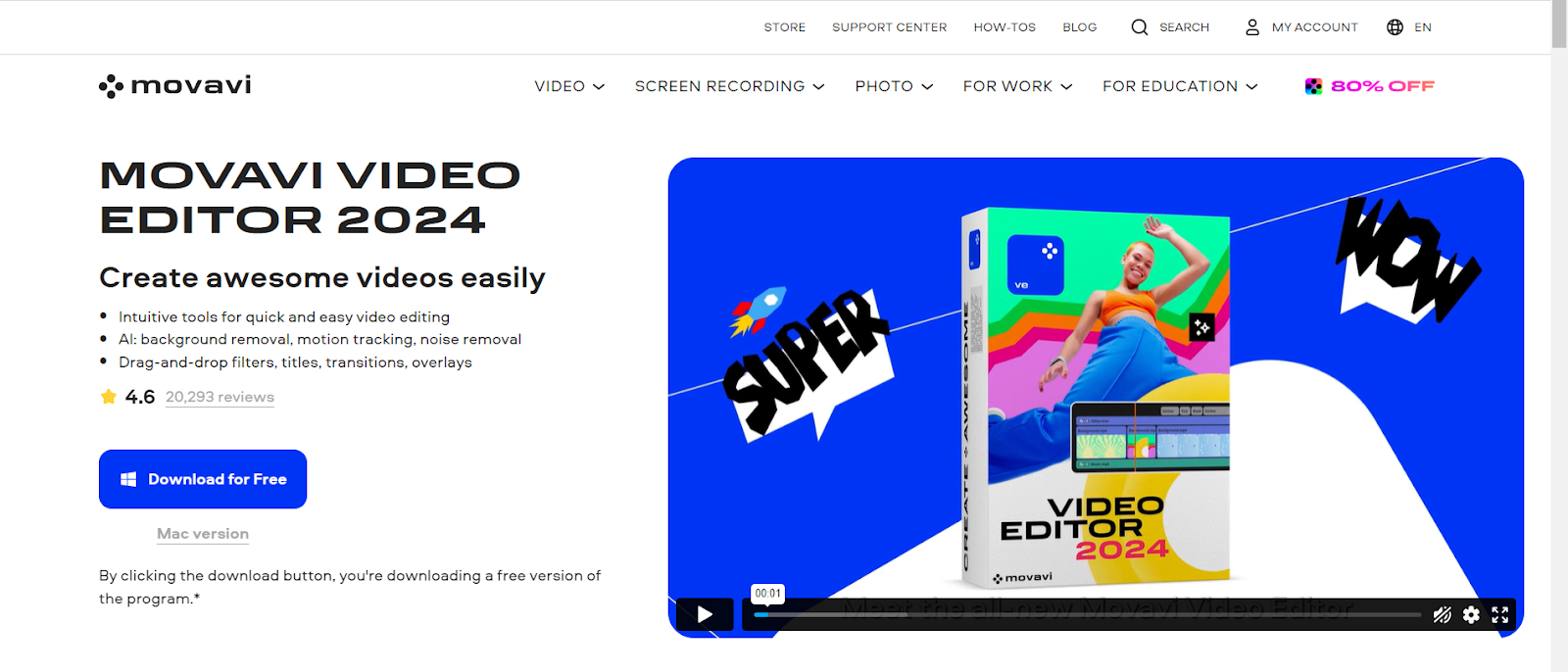 MOVAVI video editor for 2026, web screenshot