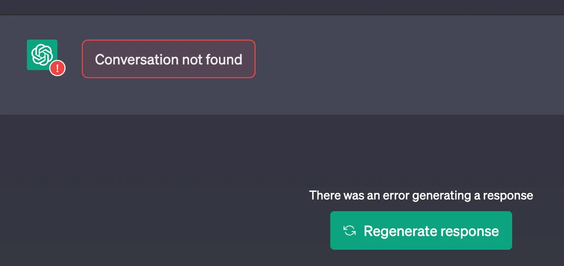 Conversation Not Found, ChatGPT Window