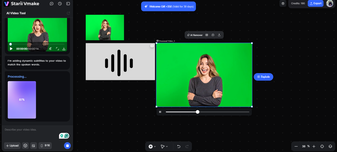 Generating and downloading a finished UGC-style video with Vmake