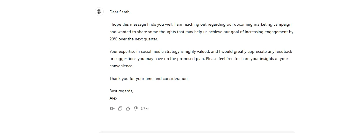 Professional and Formal ChatGPT Response