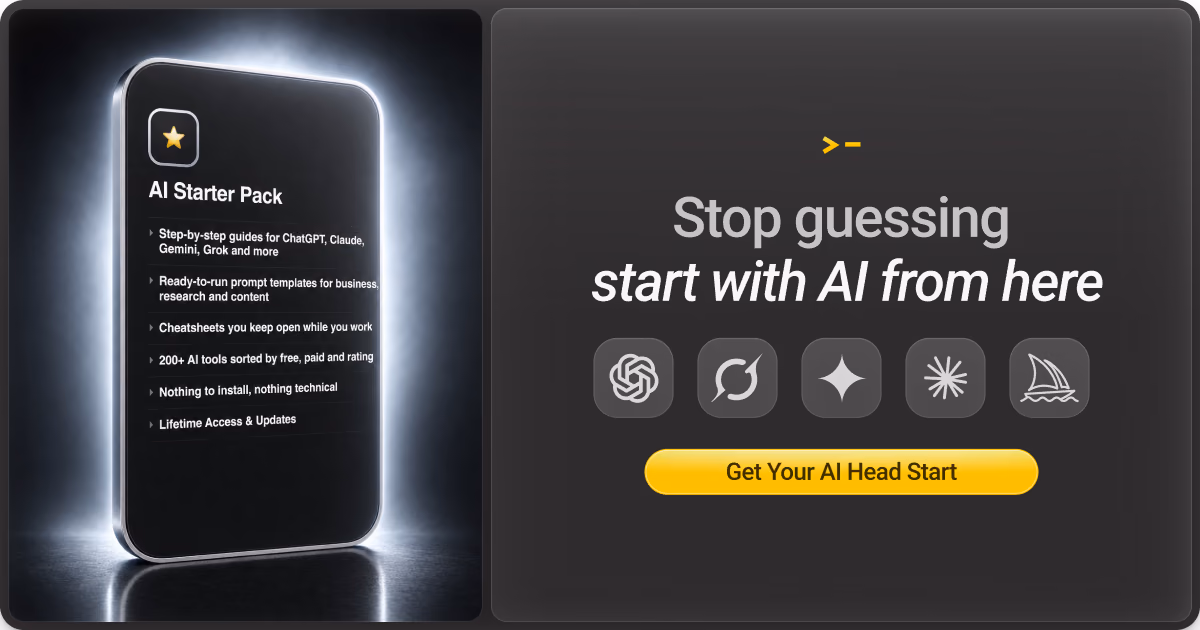 AI Starter Pack by God of Prompt: step-by-step guides for ChatGPT, Claude, Gemini and Grok, ready-to-run prompt templates, cheatsheets and 200+ AI tools